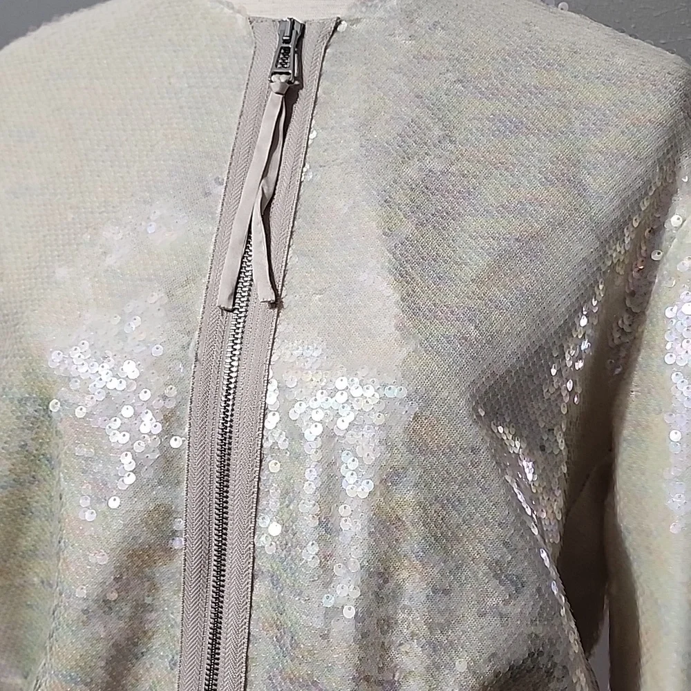 Zara Sequin Zip-Up Jacket in Cream
